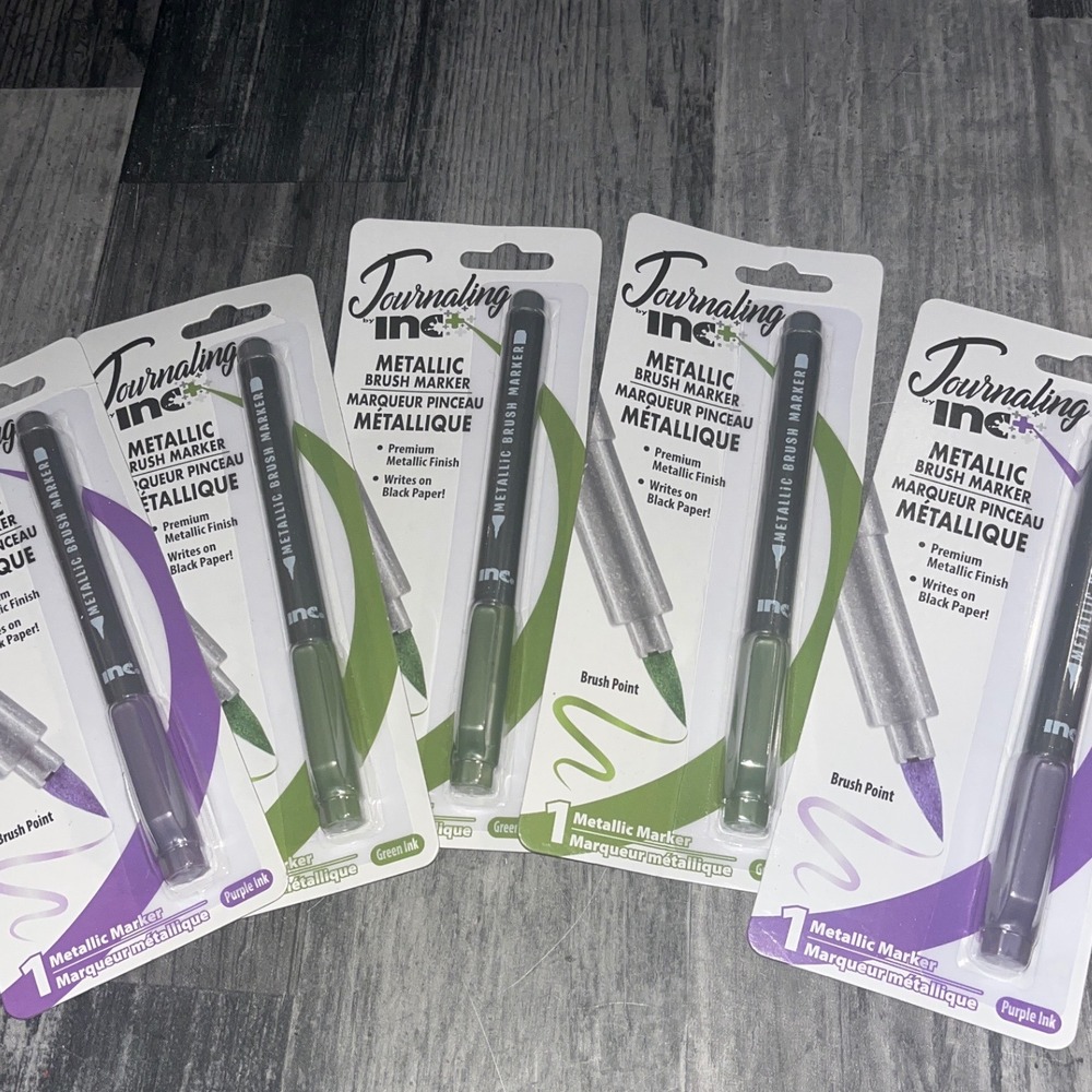 Journaling‎ Inc Metallic Brush Markers  Purple & Green 5pc NEW